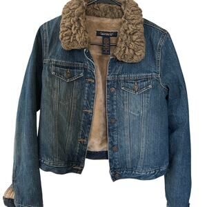 Abercrombie & Fitch Vintage Fur Lined Jean Jacket Women's Size Medium Y2K 90s